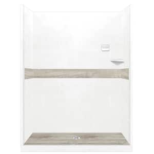 Sterling Oak Pan and Walls 30 in. x 60 in. x 80 in. Center Drain Alcove Shower Kit in Natural Buff and Chrome Hardware