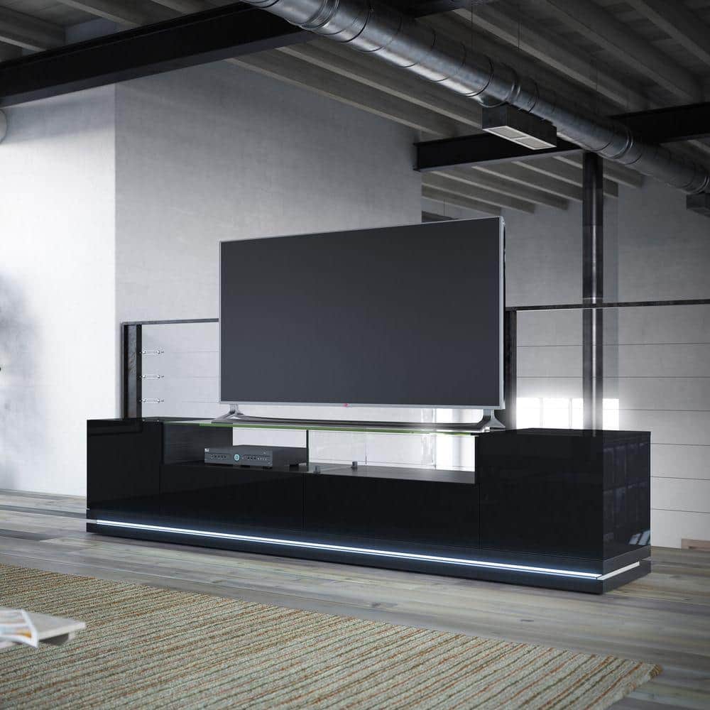 Vanderbilt 85" Black Gloss and Matte TV Stand with LED