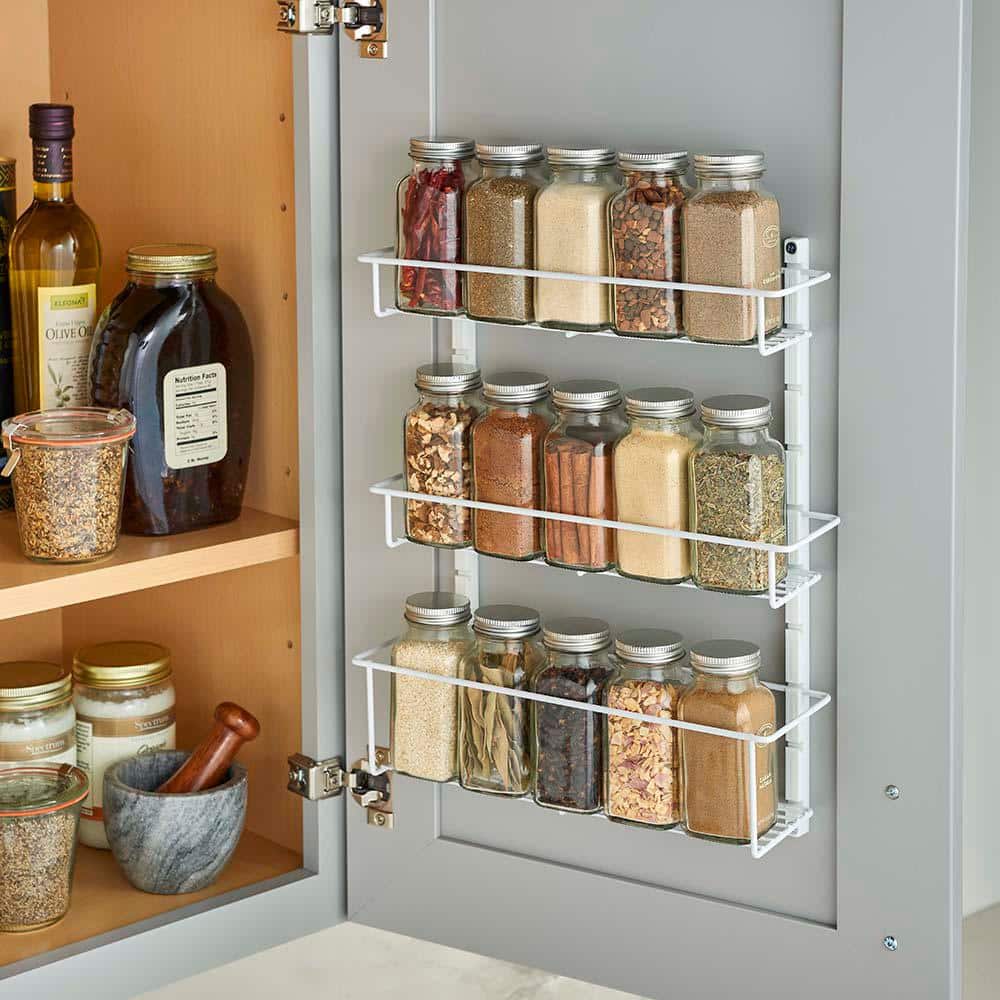 Adjustable White Metal 3-Shelf Wall Spice Rack