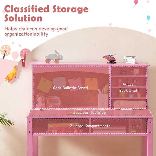 Goplus Costway 26-in Pink Kids Writing Desk with Chair in the Desks  department at