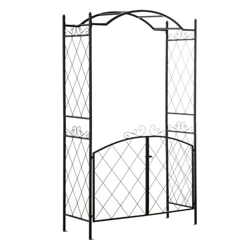 ITOPFOX Black Metal Garden Arch Arbor Trellis with Gate Garden Climbing ...