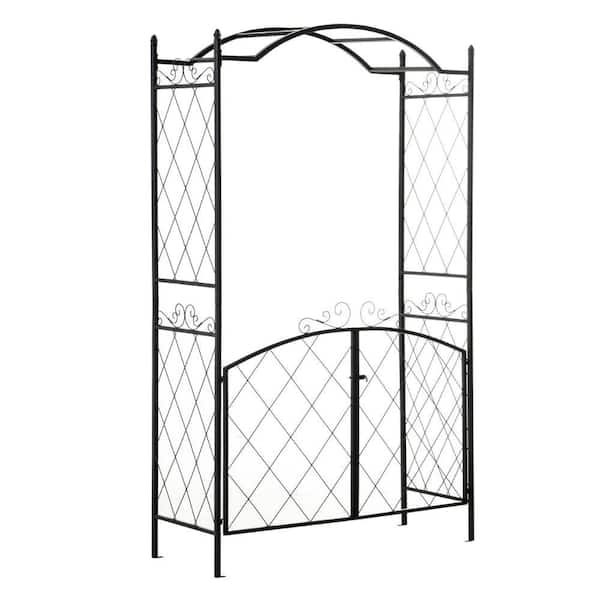 ITOPFOX Black Metal Garden Arch Arbor Trellis with Gate Garden Climbing ...