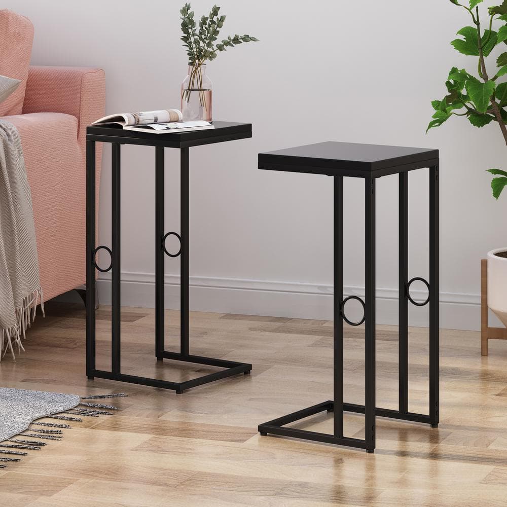 Noble House Yahir Indoor 28.50 inch C-Table (Set of 2), Black