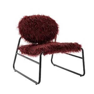 Modern Industrial Claret Red Plush Slant Chair Industrial Accent Chair Set of 2
