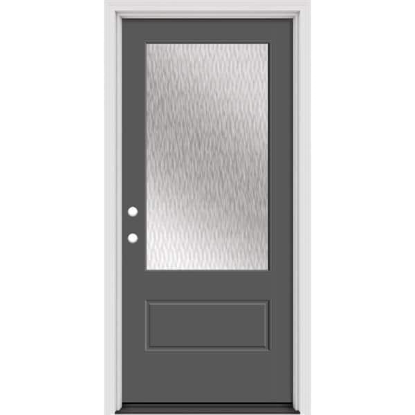 MPDS VG Double Water 36in.x 80in.Right-Hand/Inswing 3/4 Lite Decorative Glass Painted Peppercorn Fiberglass Prehung w/BM