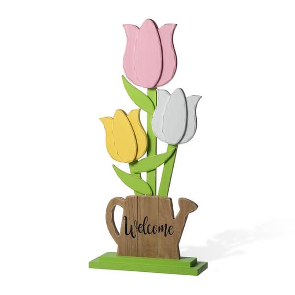 30 in. H Easter Wooden Tulip Porch Decor (KD)