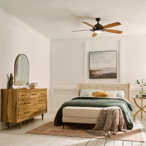 Geno 54 in. Indoor Olde Bronze Downrod Mount Ceiling Fan with Integrated LED with Remote Control Included