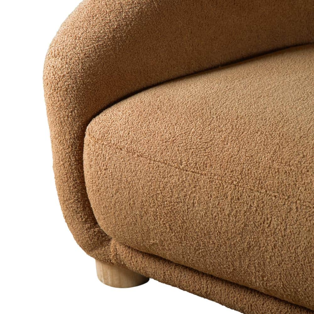 Waxley Brown Boucle Barrel Accent Chair with Wooden Legs