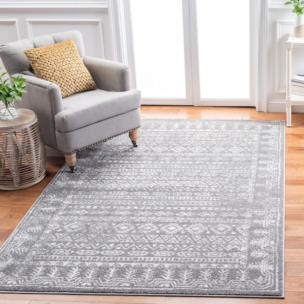 Tulum 4 ft. x 6 ft. Dark Gray/Ivory Border Striped Distressed Area Rug