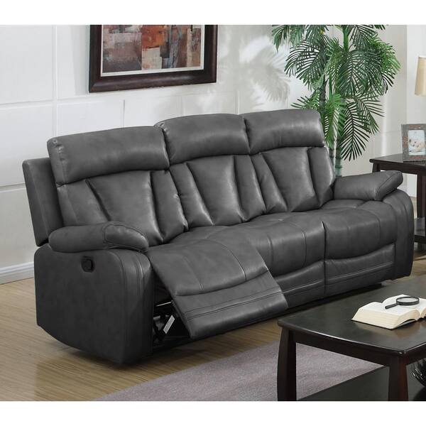 brighton gray faux leather motion sofa