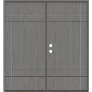 SUMMIT Modern 72 in. x 80 in. Right-Active/Inswing Solid Panel Malibu Grey Stain Double Fiberglass Prehung Front Door