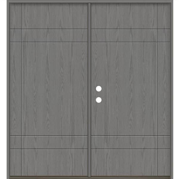 Krosswood Doors SUMMIT Modern 72 in. x 80 in. Right-Active/Inswing Solid Panel Malibu Grey Stain Double Fiberglass Prehung Front Door