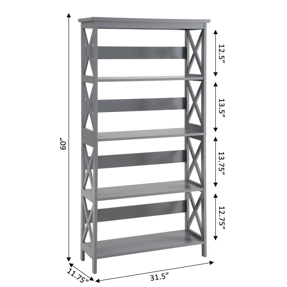 Gray 60" Modern 5-Tier Wooden Bookcase