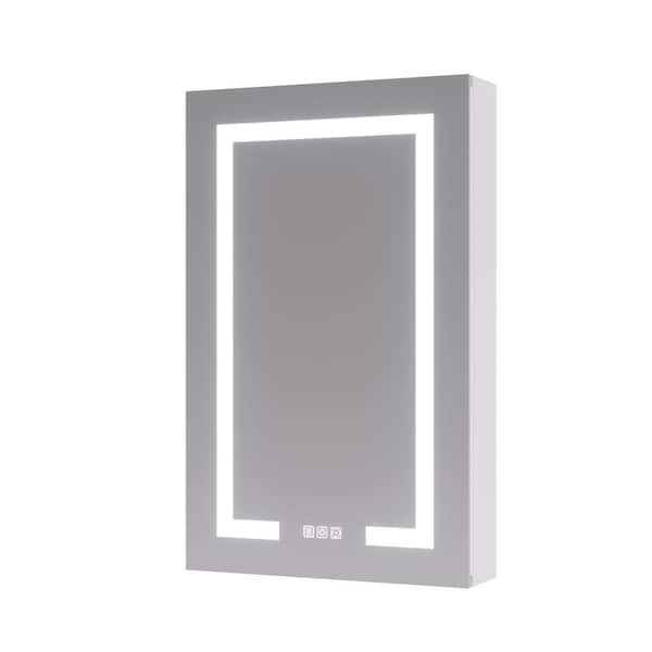 Lonni 20 in. W x 32 in. H Rectangular Silver Aluminum Recessed/Surface Mount Right Medicine Cabinet with Mirror, Dimming
