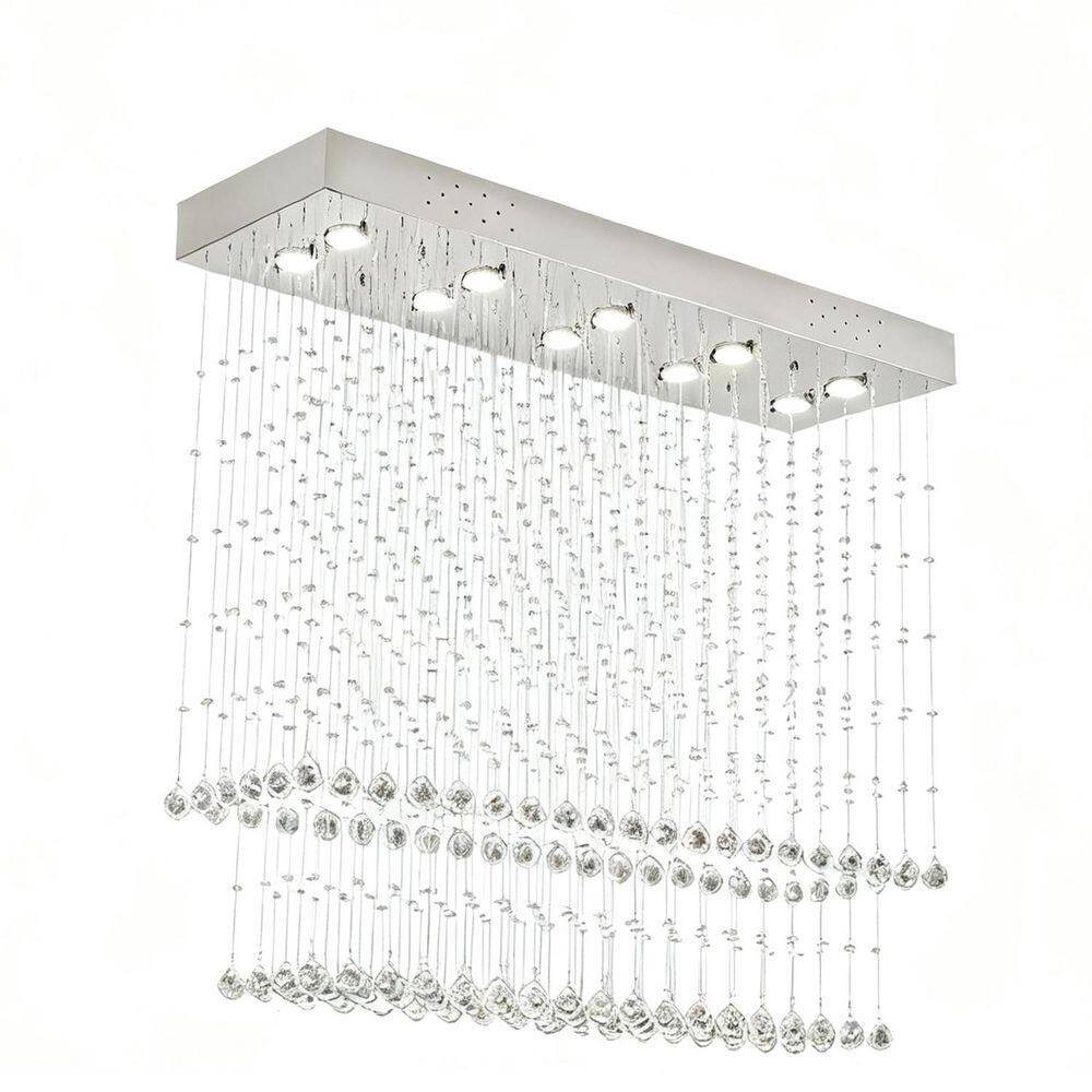 39 in. 10-Light Silver Modern Rectangular Crystal Chandelier Ceiling Lighting Fixture Raindrop Pendant for Dining Room price history on PriceWatchPro