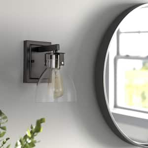 1-Light Black Wall Sconce with Clear Dome Glass Shade