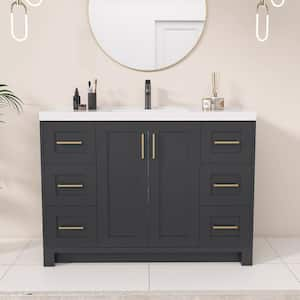 48 in. W x 22 in. D x 36 in. H Bathroom Vanity Single Sink Bath Vanity Cabinet in Dark Gray with White Solid Resin Top