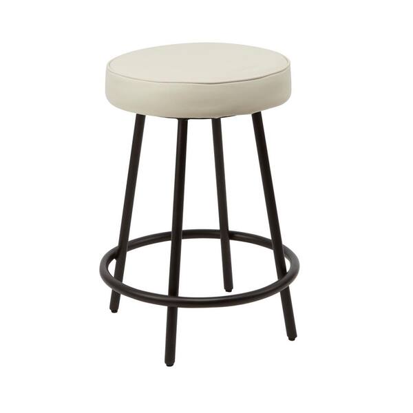 Silverwood Furniture Reimagined Carly 24 in. White Metal Upholstered Round Backless Bar Stool