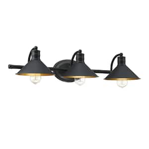 Westworld 28 in. 3-Light Vanity Light with Matte Black finish with gold painting inside