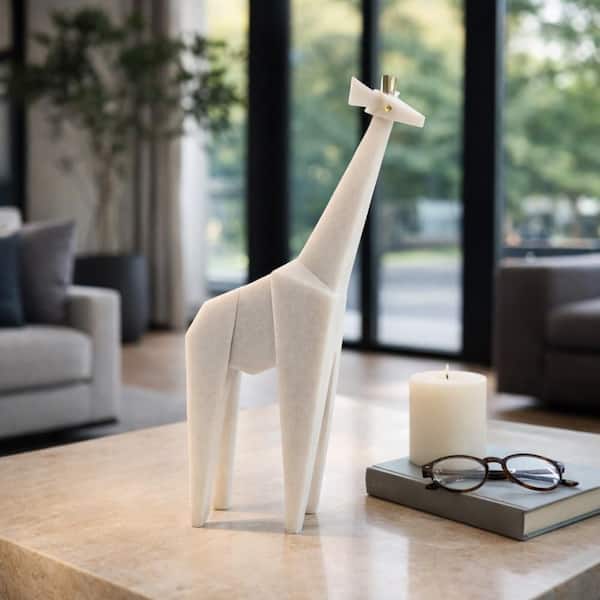Liv & Skye White 9 in. x 16 in. Resin Geometric Giraffe Statuary