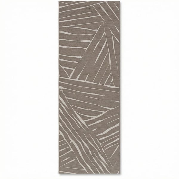 Dolce Parquet Mocha 2 ft. x 8 ft. Transitional Flatwoven Abstract Polypropylene Runner Indoor/Outdoor Area Rug