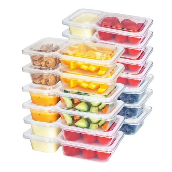 Reusable Containers 4 Color Food Grade Plastic Double Compartment Bent w Lid 20-Pack Lightweight Stackable Portion Cup