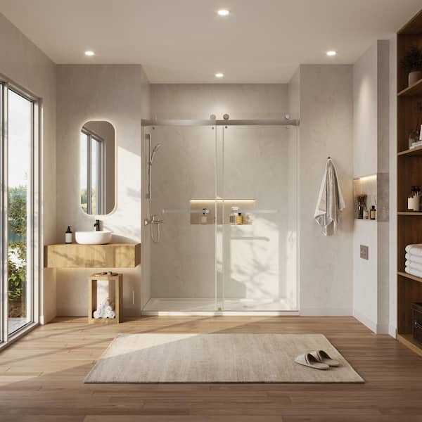 DEERVALLEY 58-60 in. W x 76 in. H Double Sliding Frameless Alcove