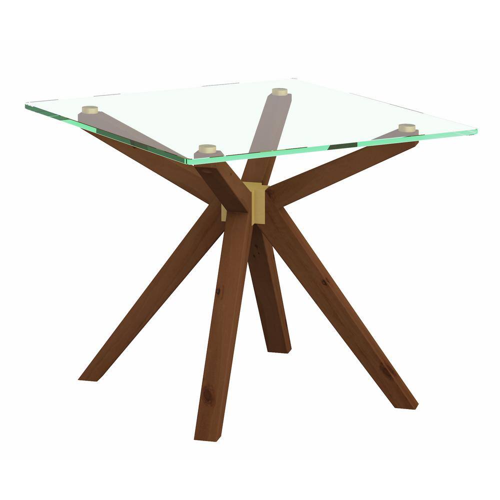 Marta 24in Mid Century Style Glass Top End Table, Walnut - thumbnail 4