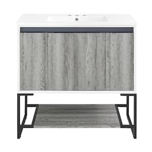 Marseille 36 in. Bathroom Vanity in Gray with White, 3-Hole Ceramic Sink Top