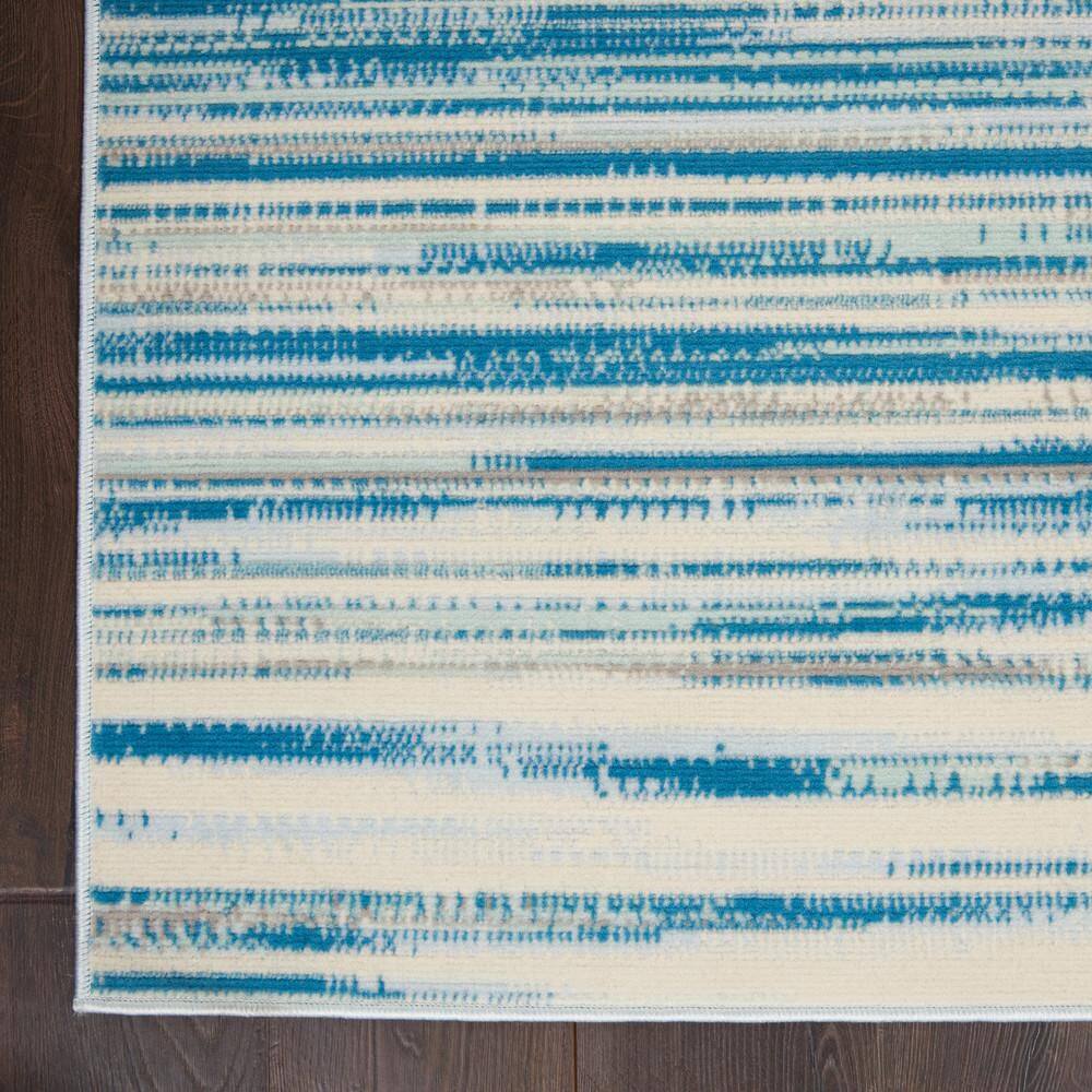 Blue and Gray Striped Synthetic 5' x 7' Area Rug