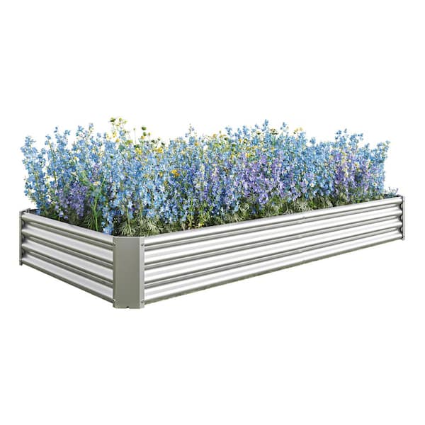 Afoxsos 91.34 in. x 44.69 in. x 11.81 in. Silver Metal Raised Garden Bed Kit, Raised Bed for Flower Planters, Vegetables Herb