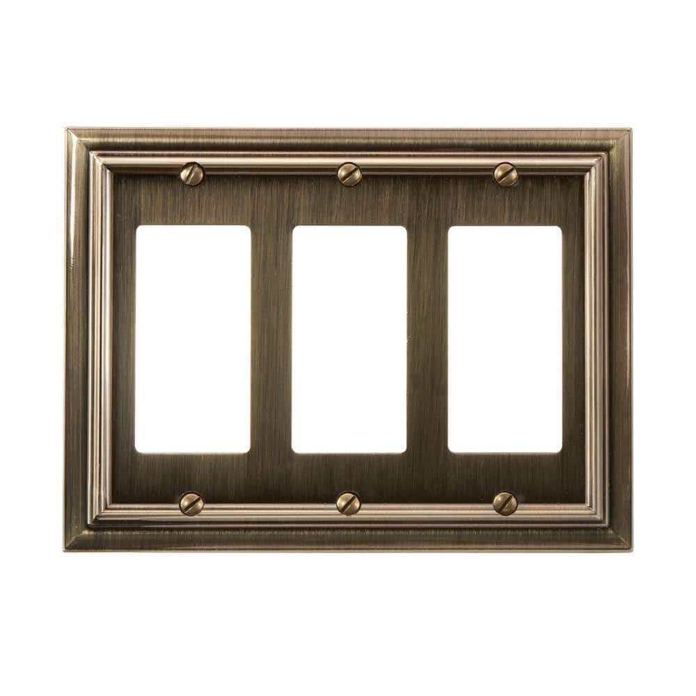Brushed Brass 3-Gang Metal Rocker Wall Plate