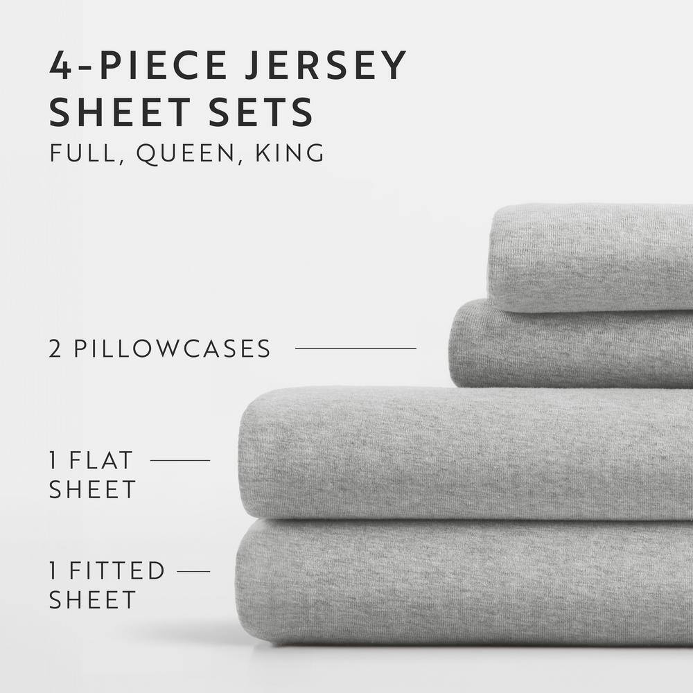 Light Gray Twin Cotton Jersey Knit 4-Piece Bedding Set