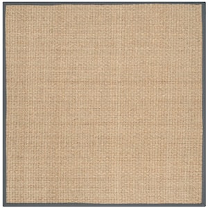 Natural Fiber Beige/Dark Gray 6 ft. x 6 ft. Square Border Area Rug