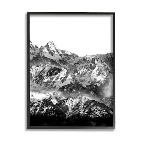 "Snow Cap Mountains High Contrast Black Landscape" by Shelley Lake Framed Print Nature Texturized Art 24 in. x 30 in.