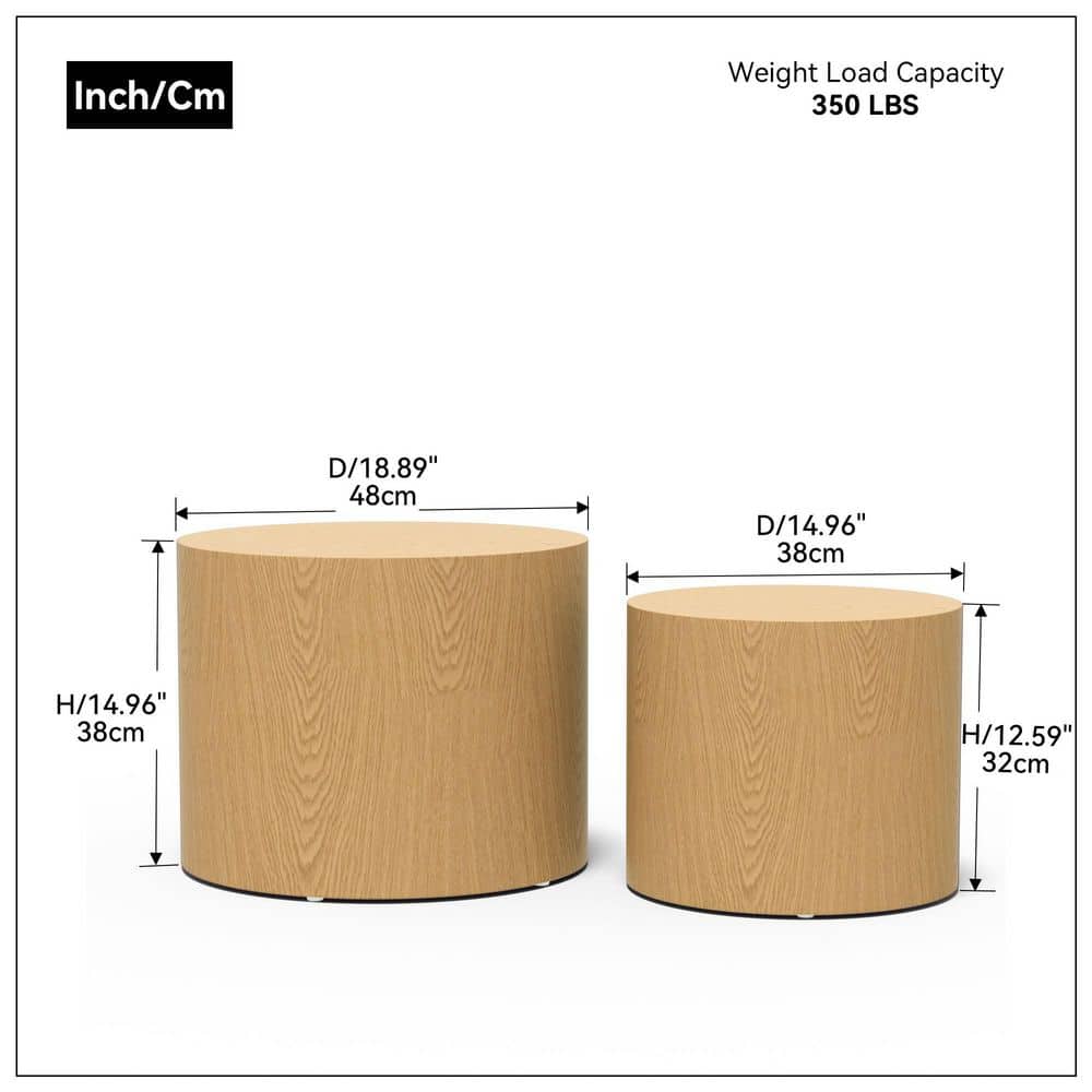 Oak Round Wood Nesting Coffee Table Set of 2