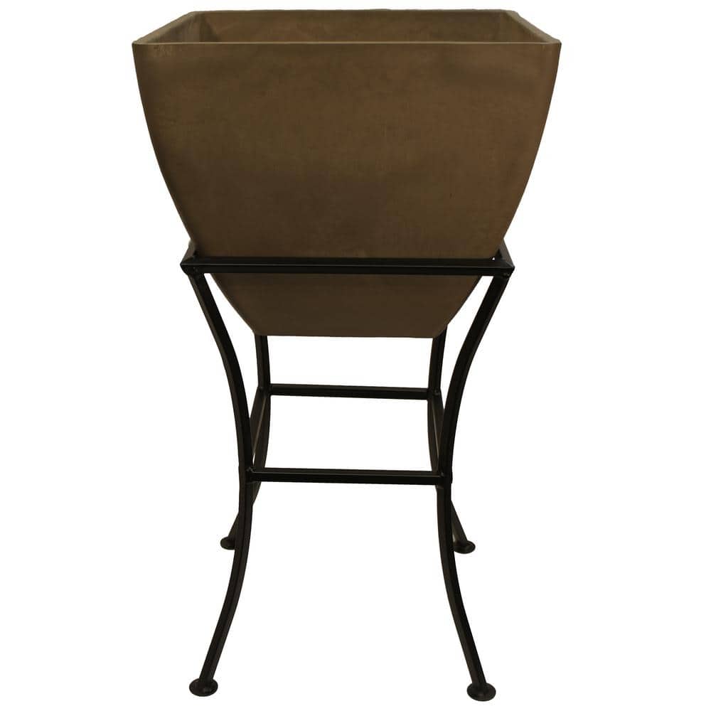 UPC 627606000083 product image for 16 in. Square Indoor/Outdoor Oak Polyethylene Planter with Wrought Iron Stand | upcitemdb.com
