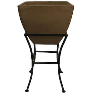 16 in. Square Indoor/Outdoor Oak Polyethylene Planter with Wrought Iron Stand