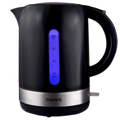 7-Cup Black Cordless Electric Kettle with Water Level Window