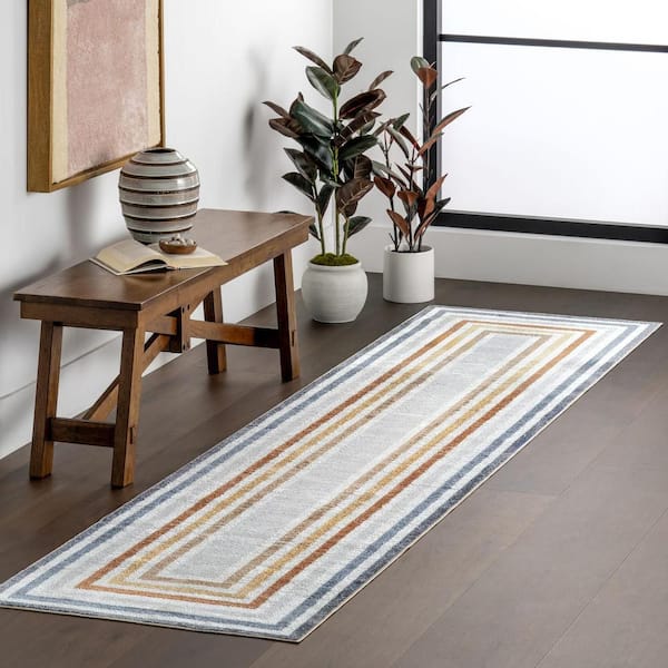 Alienor SpinClean Striped Machine Washable Area Multicolor 3 ft. x 8 ft. Indoor Runner Rug
