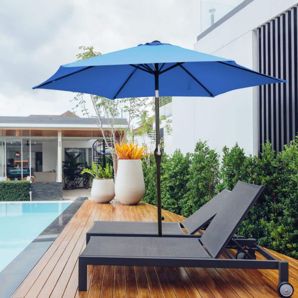 10 ft Blue Steel Patio Umbrella with Tilt and Crank