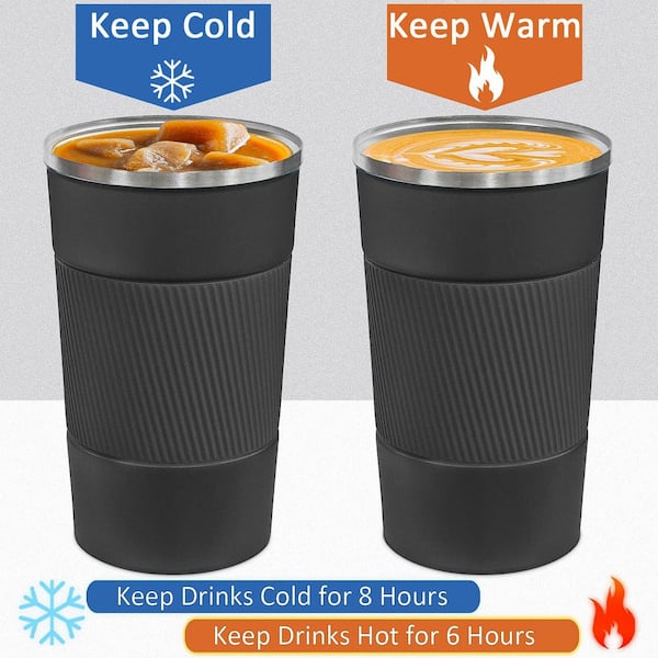 Numhew 12 oz. Black Stainless Steel Thermal To Go Coffee Mug Owala Coffee Tumbler with Lid for Hot Cold Drinks (Set of 4)