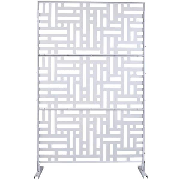 Outdoor and Indoor 6.3 ft. x 4 ft. Freestanding Decorative Privacy Fence Screen White Metal for Garden Fence