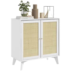 Sideboard Buffet Cabinet with Storage White Particle board 31.5 in. Sideboard with 2 Rattan Doors and Adjustable Shelf
