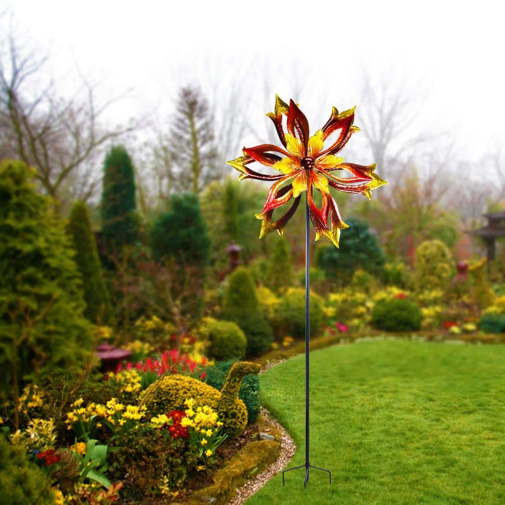 96" Brown Iron and Glass Dual Kinetic Garden Spinner