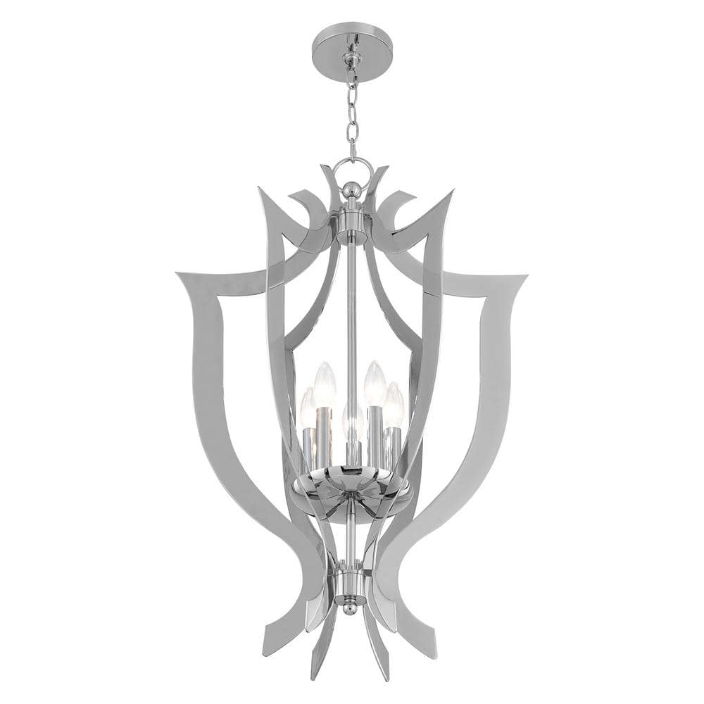 Polished Chrome 5-Light Candelabra Chandelier with Laser-Cut Design