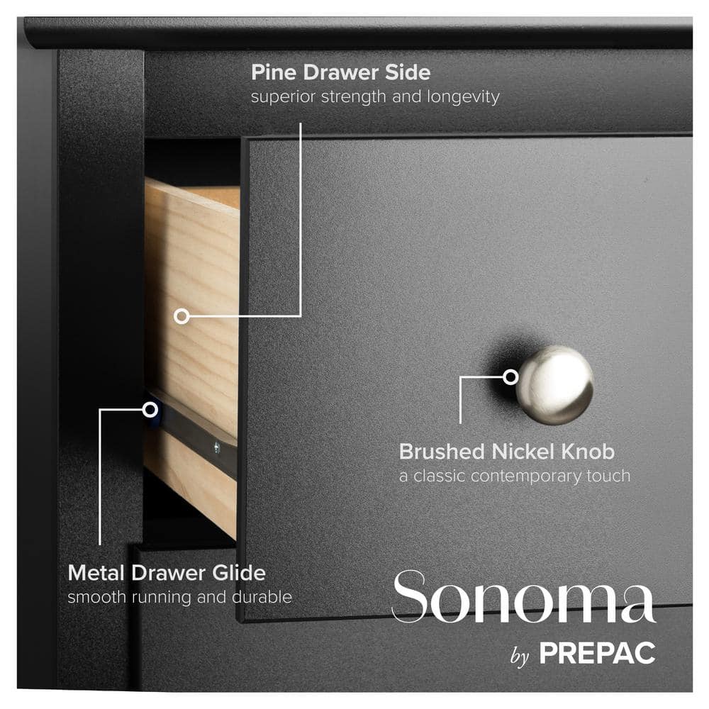 Modern Sonoma 8-Drawer Black Dresser with Sleek Laminate Finish