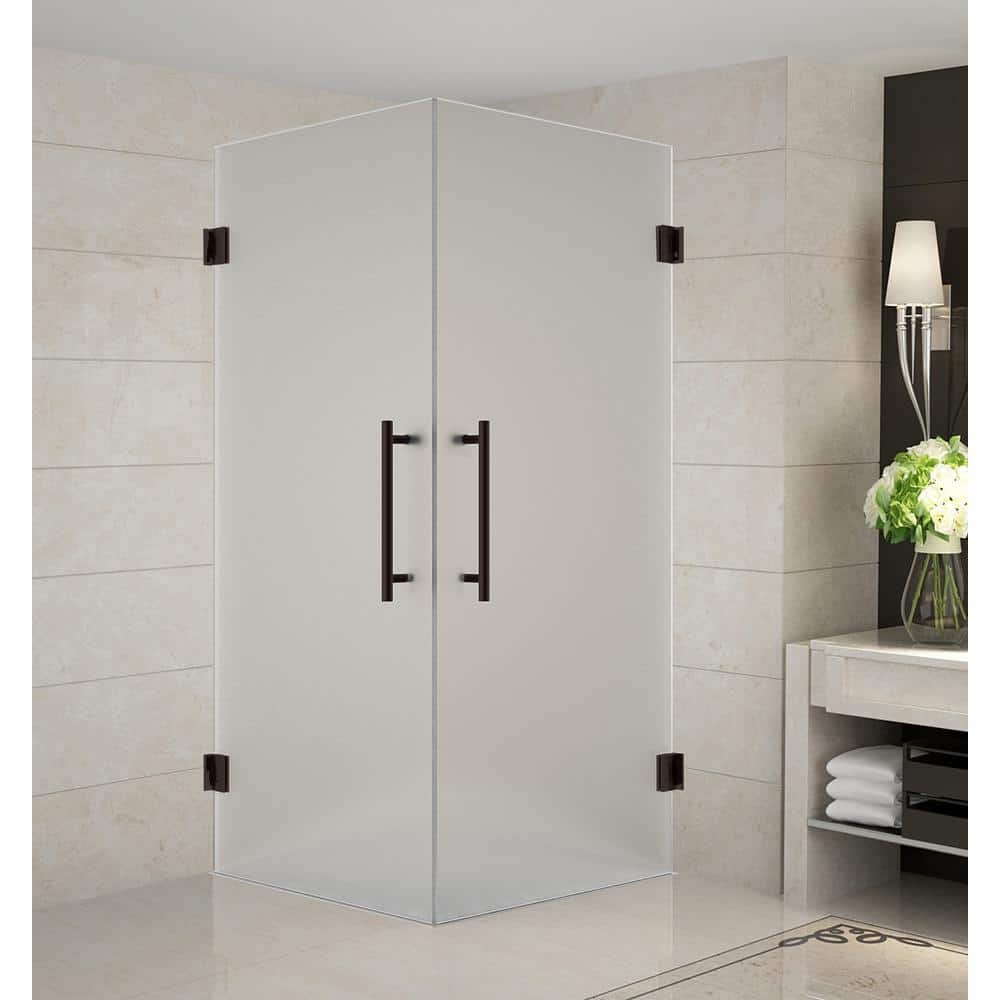 Vanora 38" x 72" Bronze Frameless Hinged Shower Enclosure with Frosted Glass
