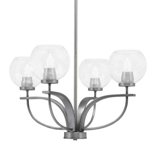 Lighting Theory Olympia 4-Light Uplight Chandelier Graphite Finish 5.75 in. Clear Bubble Glass