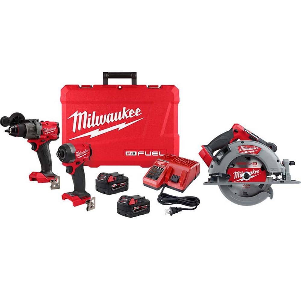 Milwaukee M18 FUEL 18-V Lithium-Ion Brushless Cordless Hammer Drill and  Impact Driver Combo Kit (2-Tool) w/7-1/4 in Circular Saw 3697-22-2732-20  The Home Depot